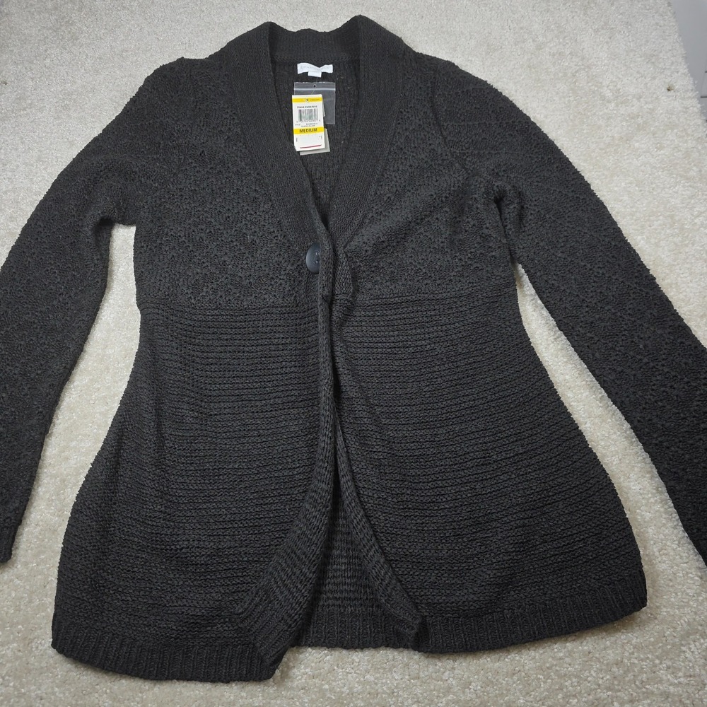 Charter Club Women's Knit Cardigan Sweater Black Open Front Grandmacore Size M